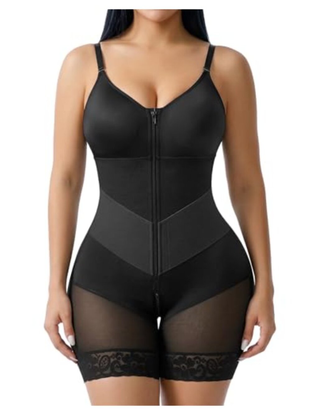 YIANNA Fajas Colombianas Shapewear Tummy Control Built-in Bust Pad Zipper Crotch